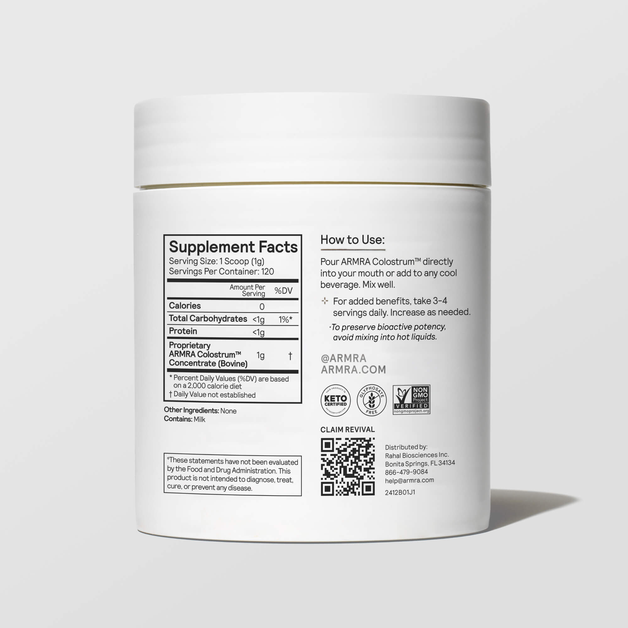 colostrum container with label on a white background