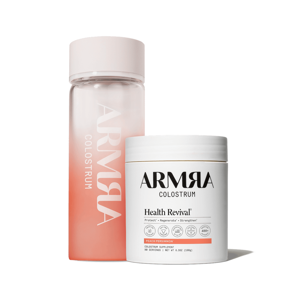 ARMRA Health Revival Peach Persimmon Jar and the Peach Carafe